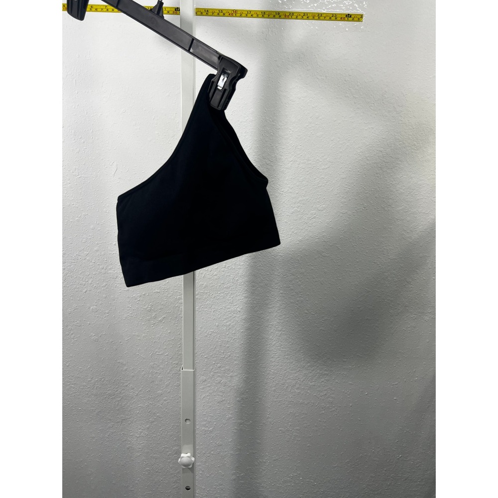 Sportneer Womens One Shoulder Sports Bra Black Ribbed Athletic Crop Top XS